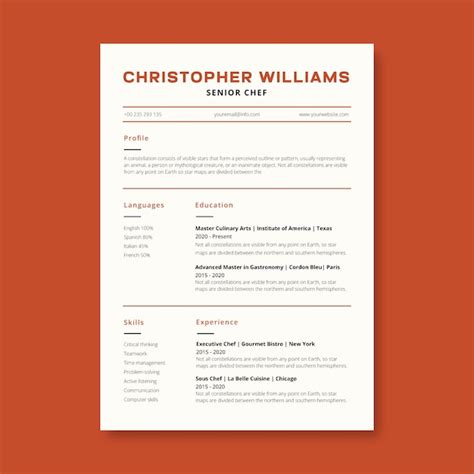 Chef Resume Template Design