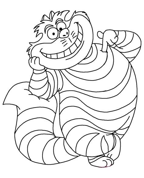 Cheshire Cat coloring page with mischievous grin