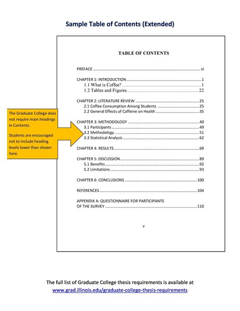 Chicago style table of contents template