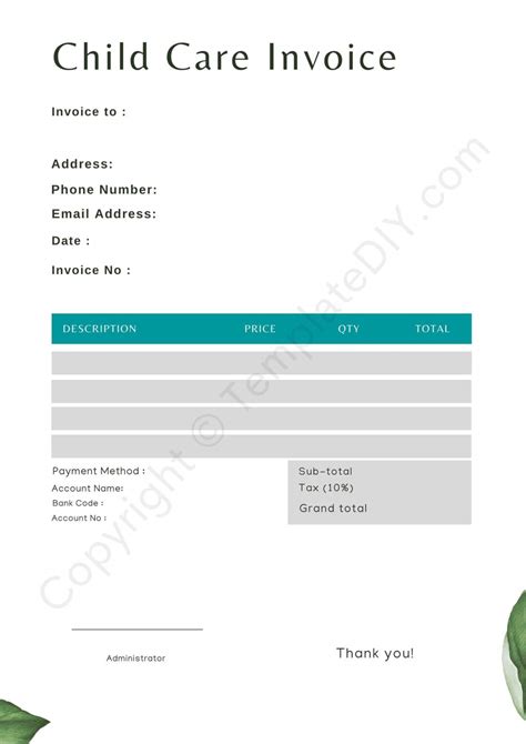 Child Care Invoice Template