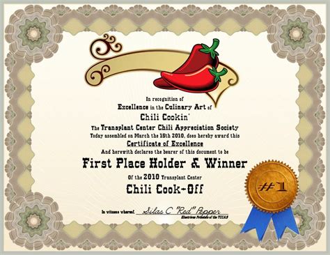 Chili Cook-Off Certificate Template Example 1