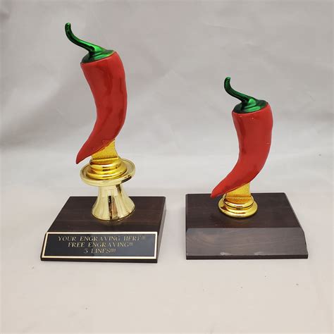 Trophies for the winners of a chili cook-off