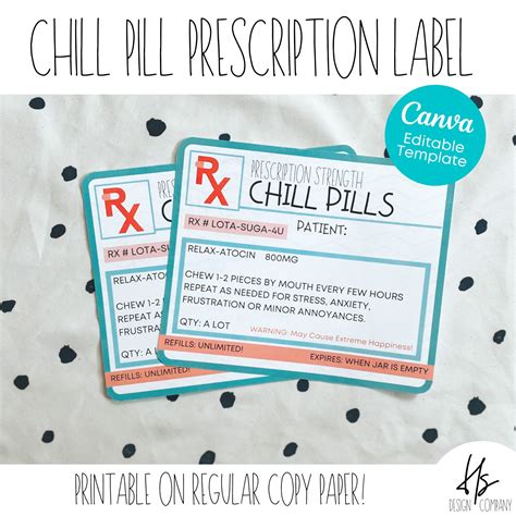 Variety of chill pill labels designs