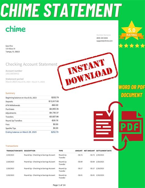 Chime Bank Statement PSD Templates with Modern Design