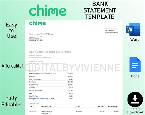 Chime Bank Statement Template PSD by Template.net