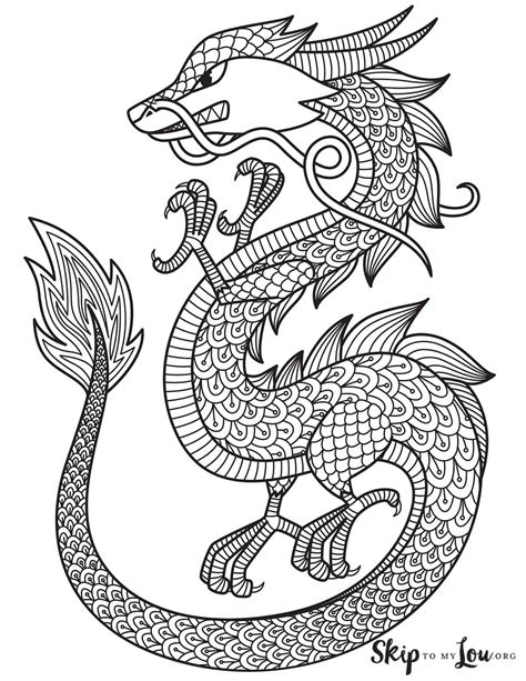 A variety of Chinese dragon coloring pages