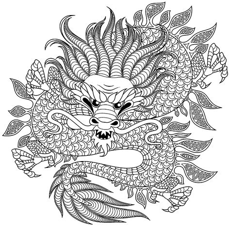 Chinese dragon coloring pages for adults