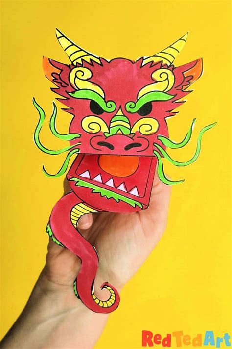 A colorful Chinese dragon puppet template