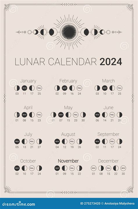 Chinese Zodiac Calendar with Lunar Cycles