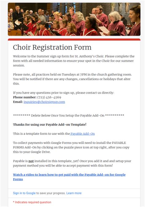 Choir Registration Form Template 1