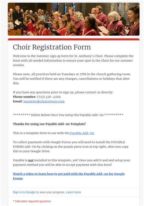 Choir Registration Form Template in Microsoft Word