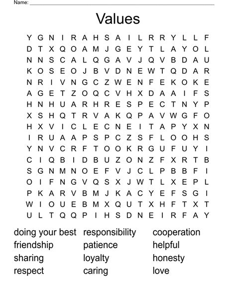 Christian values word search