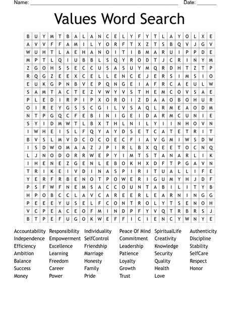 Christian values word search printables