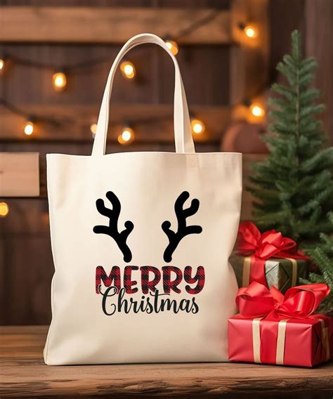 Christmas canvas bag with ribbon embellishment