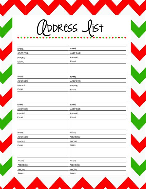 Christmas Card Address List Template Example