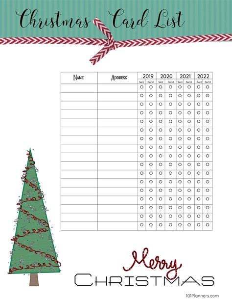 Christmas Card List Template 1