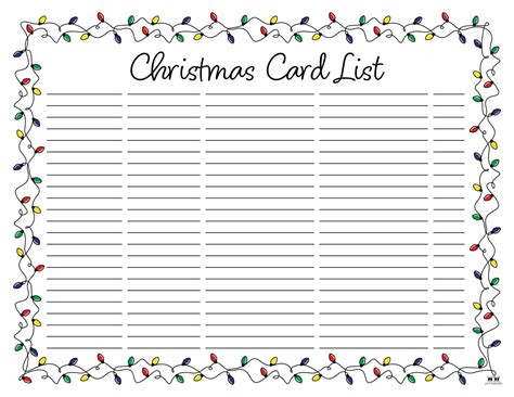 Christmas Card List Template 2