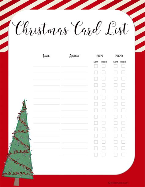 Christmas Card List Template 5