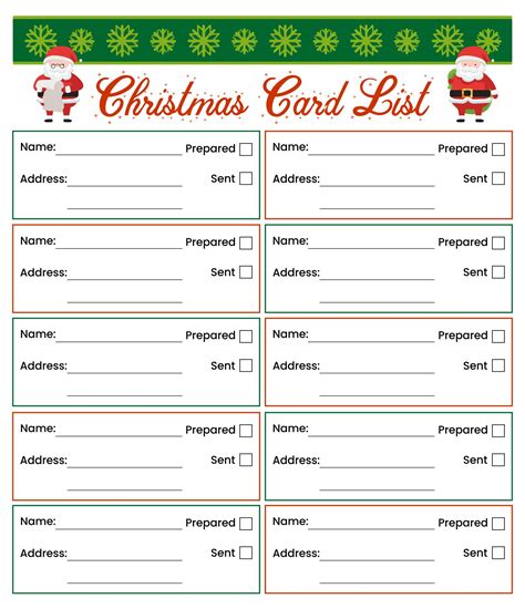 Christmas Card List Template 6