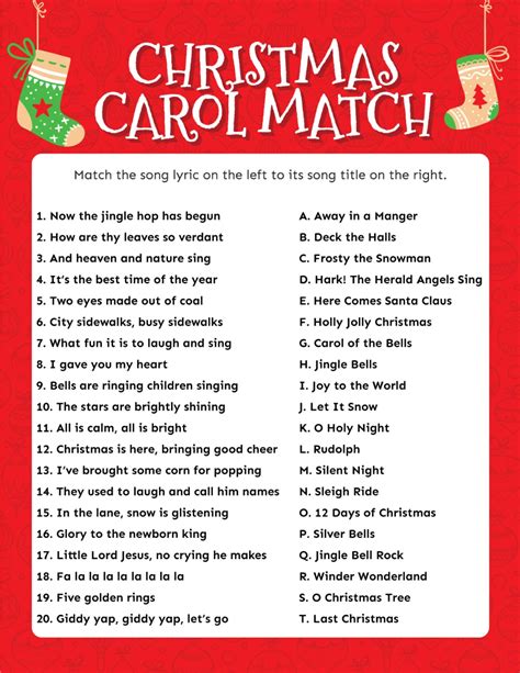 Christmas Carol Printables Matching Game