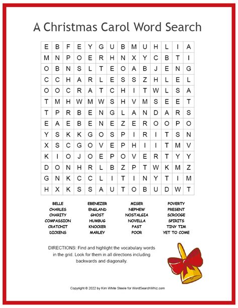 Christmas Carol Printables Word Search