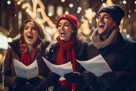 A group of people singing Christmas carols