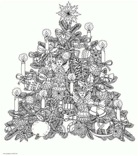 Christmas trees Christmas coloring page for adults