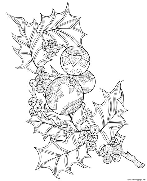 Festive holly Christmas coloring page for adults