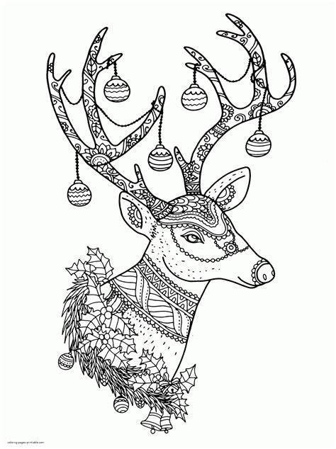 Reindeer Christmas coloring page for adults