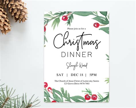 Christmas dinner invitation template with festive designs