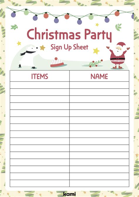 Christmas Event Planning Sign Up Sheet