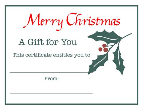 Christmas Gift Certificate Template Printable