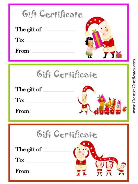 Christmas Gift Certificate Templates for Kids