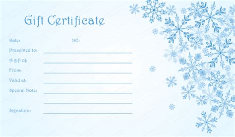 Christmas Gift Certificate with Snowflakes