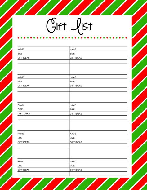 Christmas Gift Exchange List Templates