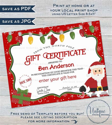 Christmas Gift Ideas Certificates