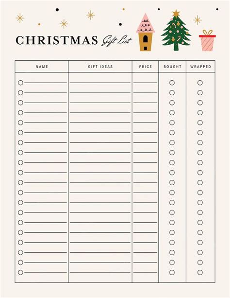 Christmas Gift List Template