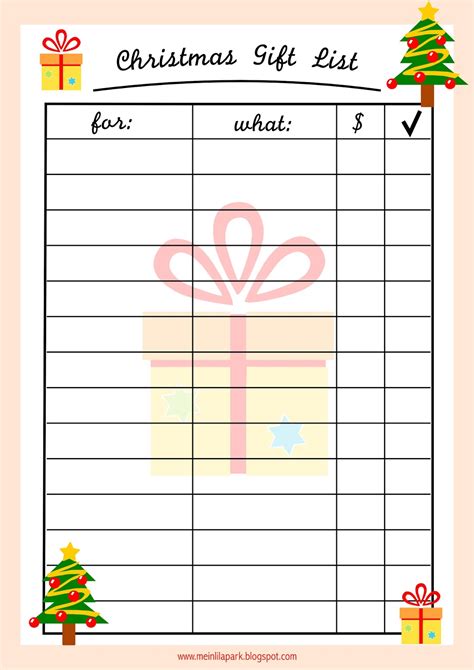 Christmas Gift List Template PDF