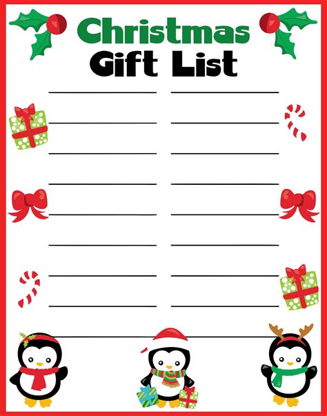 Christmas Gift List Template PDF