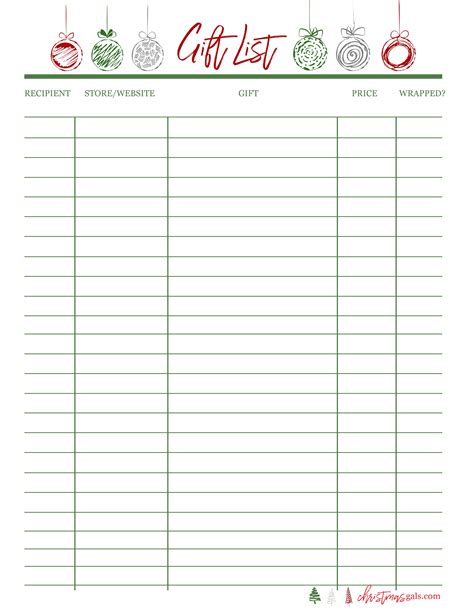 Christmas gift list tracker template