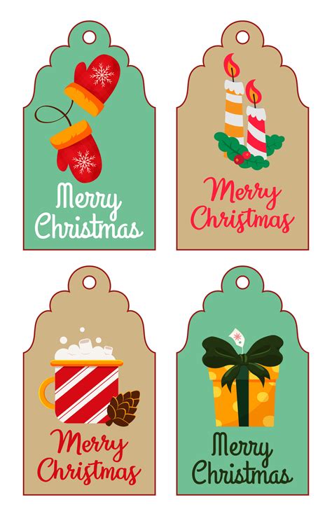 Christmas gift tag templates with bright colors and playful designs