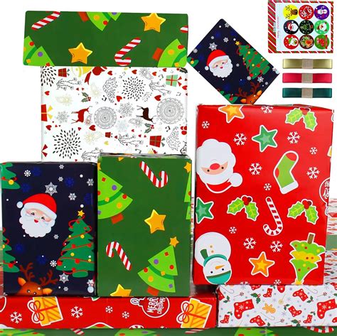 Christmas gift wrapping paper set with winter wonderland designs