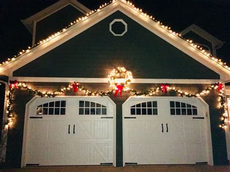 Christmas lights on a garage