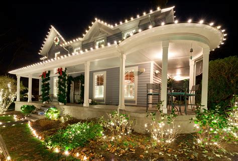 Christmas lights on a house facade