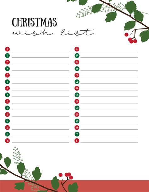 Christmas list template ideas