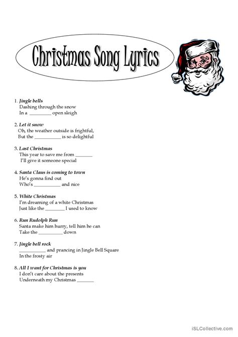 Christmas Lyrics and Activities