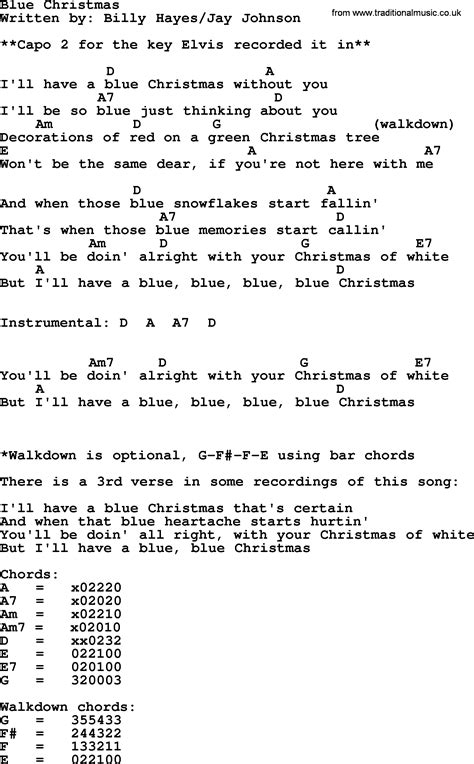 A printable version of Christmas lyrics and chords