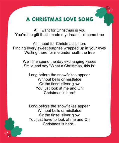 A printable version of Christmas lyrics