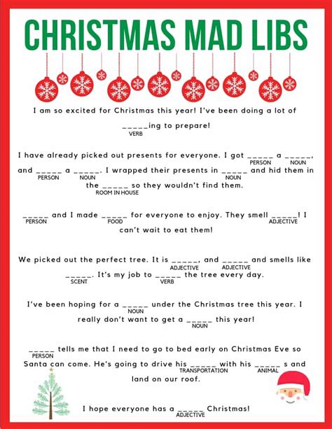 Christmas Mad Libs Activities