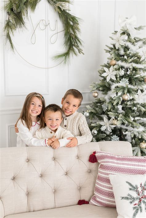 Family with Christmas props